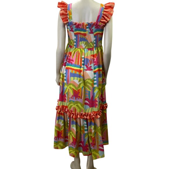 Crosby by Mollie Burch Colorful Smocked Maxi Dress Ruffled Straps & Hem Md - Picture 8 of 10